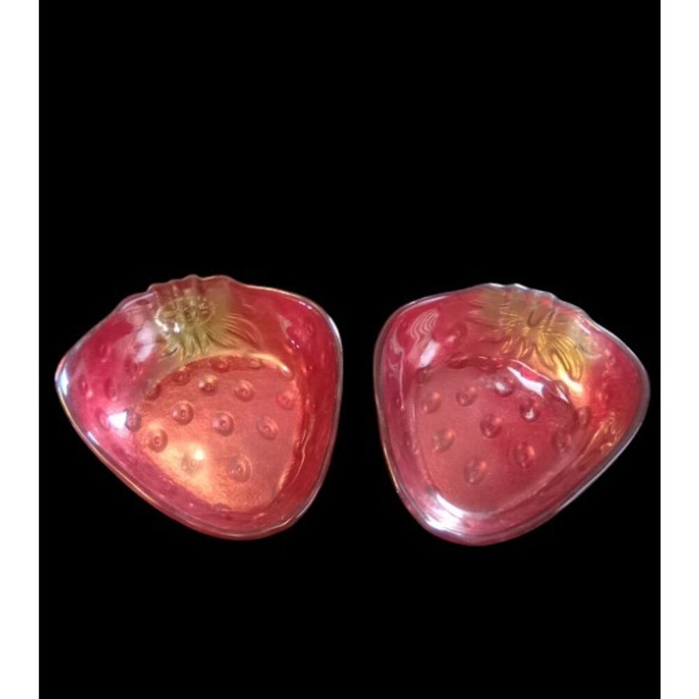 Reverse Painted Strawberry Dish Set Of 2 Summer Decore Fruit
